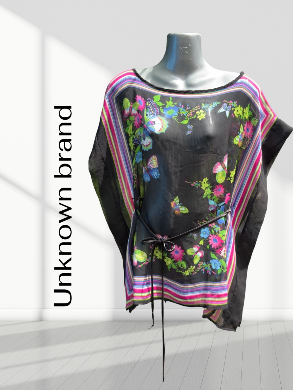 3👚/ 25$  -Butterfly Sheer Chiffon Poncho Blouse Boho Floral Cover Up | One Size